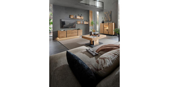WOHNWAND  in Eichefarben  306/185/44 cm  - Eichefarben/Anthrazit, Natur, Glas/Holz (306/185/44cm) - Valnatura