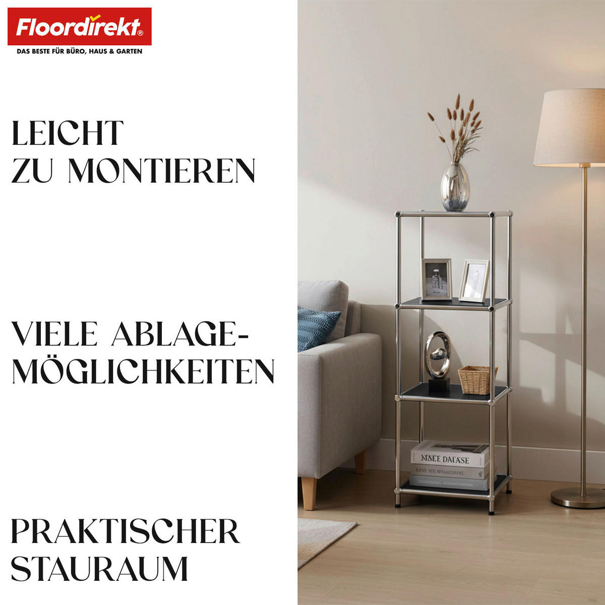 STANDREGAL Schwarz Hochglanz  - Schwarz Hochglanz, Basics, Metall (30/89/30cm) - Floordirekt