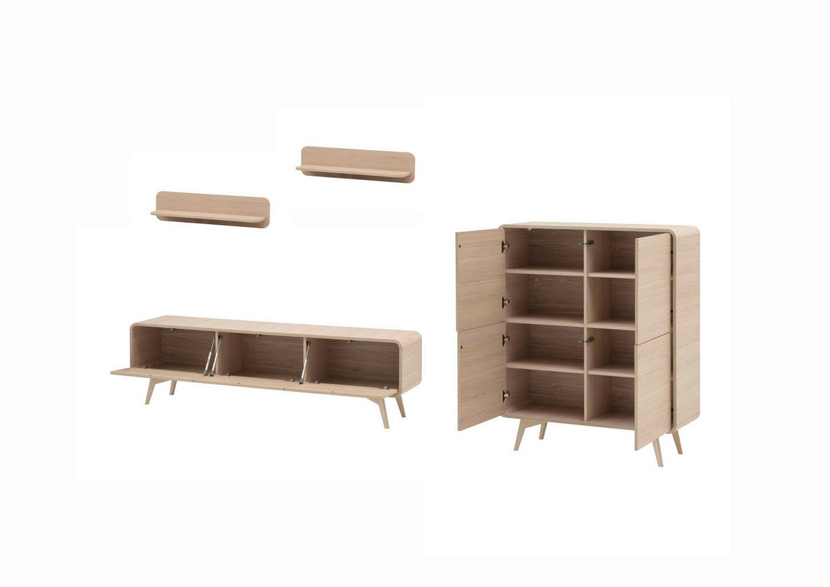 WOHNWAND 4-teilig  in Eichefarben  308/170/39 cm  - Eichefarben, Design, Holz/Holzwerkstoff (308/170/39cm) - Livetastic