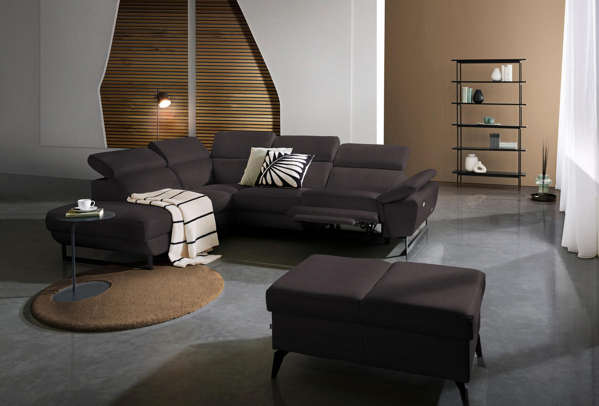ECKSOFA in Echtleder Dunkelbraun  - Dunkelbraun/Schwarz, Design, Leder/Metall (225/281cm) - Celina Home