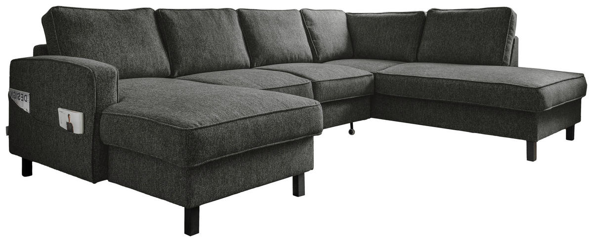 CANAPEA MODULARĂ textil gri închis  - gri închis/negru, lemn/textil (148/298/198cm) - MID.YOU