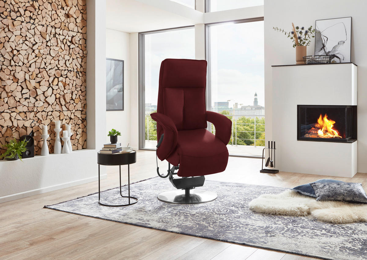 RELAXSESSEL in Leder Rot  - Chromfarben/Rot, Design, Leder/Metall (77/110/87cm) - Valdera