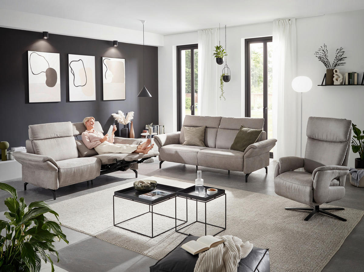 2-SITZER-SOFA Lederlook Hellgrau  - Hellgrau/Schwarz, KONVENTIONELL, Textil/Metall (194/103/92cm) - Dieter Knoll