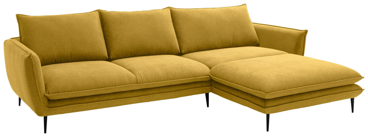 ECKSOFA Currygelb Webstoff  - Currygelb/Schwarz, KONVENTIONELL, Textil/Metall (304/196cm) - Hom`in
