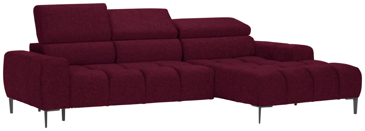 ECKSOFA Bordeaux Samt, Webstoff  - Bordeaux/Schwarz, Design, Textil/Metall (270/177cm) - Welnova