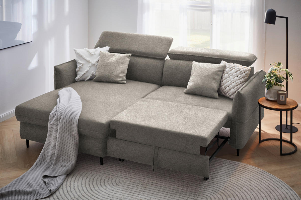 ECKSOFA in Flachgewebe Beige  - Beige/Schwarz, Design, Holz/Textil (185/232cm) - Stylife