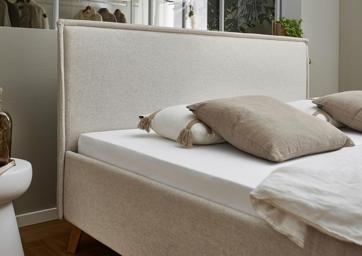 POLSTERBETT 180/200 cm,  in Beige,  - Eichefarben/Beige, Basics, Holz/Textil (180/200cm) - Boxxx