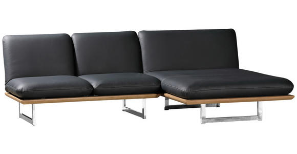 OTTOMANE in Echtleder Schwarz - Chromfarben/Schwarz, Design, Leder/Holz (134/92/165/218cm) - Dieter Knoll