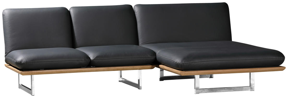 OTTOMANE in Echtleder Schwarz  - Chromfarben/Schwarz, Design, Leder/Holz (134/92/165/218cm) - Dieter Knoll
