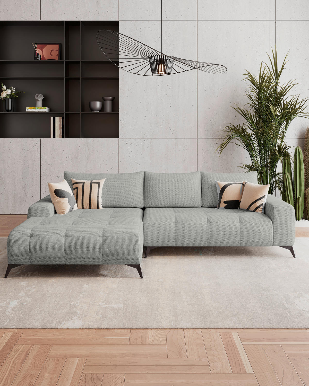 HÖRNSOFFA i flatväv ljusgrå  - ljusgrå/svart, Trend, metall/textil (175/290cm) - MID.YOU