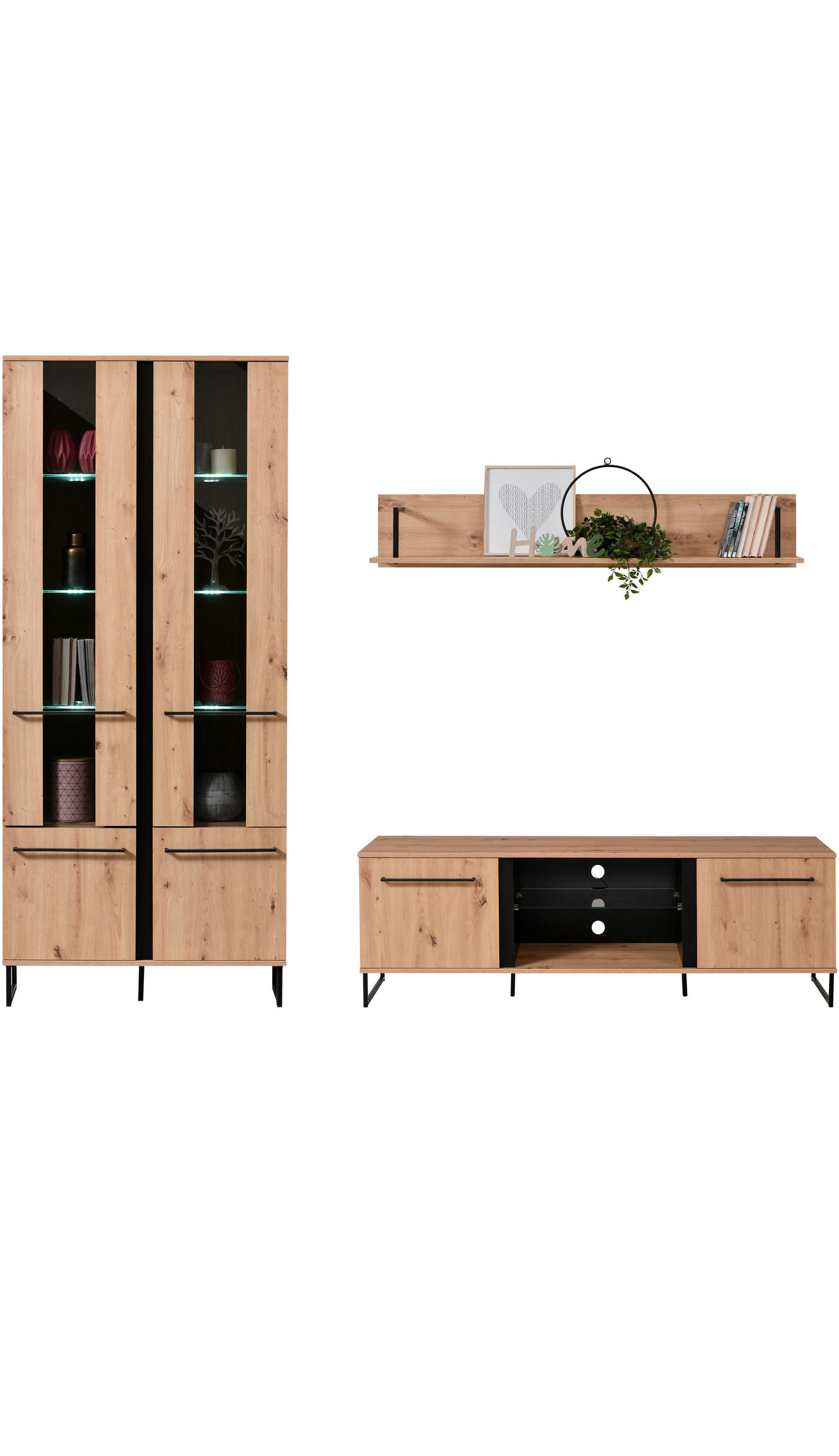 NÍZKA KOMODA, čierna, farba duba, 170,5/54/42 cm - čierna/farba duba, Basics, kompozitné drevo (170,5/54/42cm) - Xora