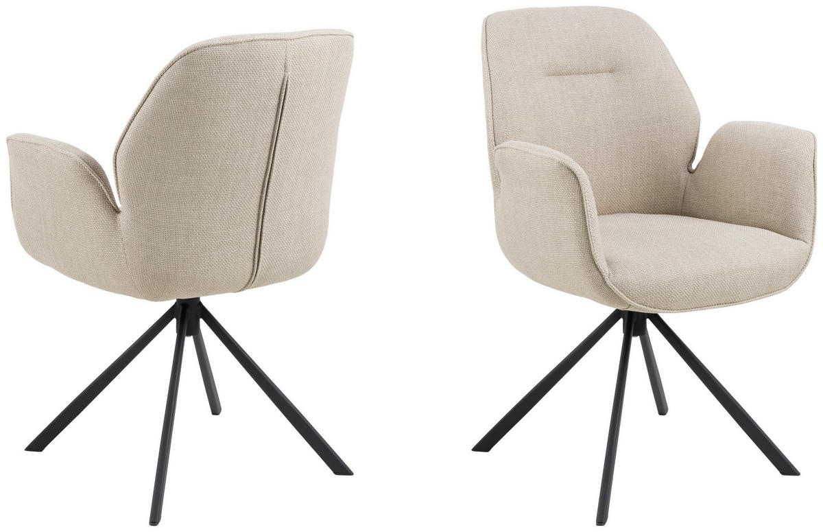 STOLICA S NASLONOM ZA RUKE  bež  tekstil      - bež/crna, Design, tekstil/metal (60,5/90/62cm) - MID.YOU