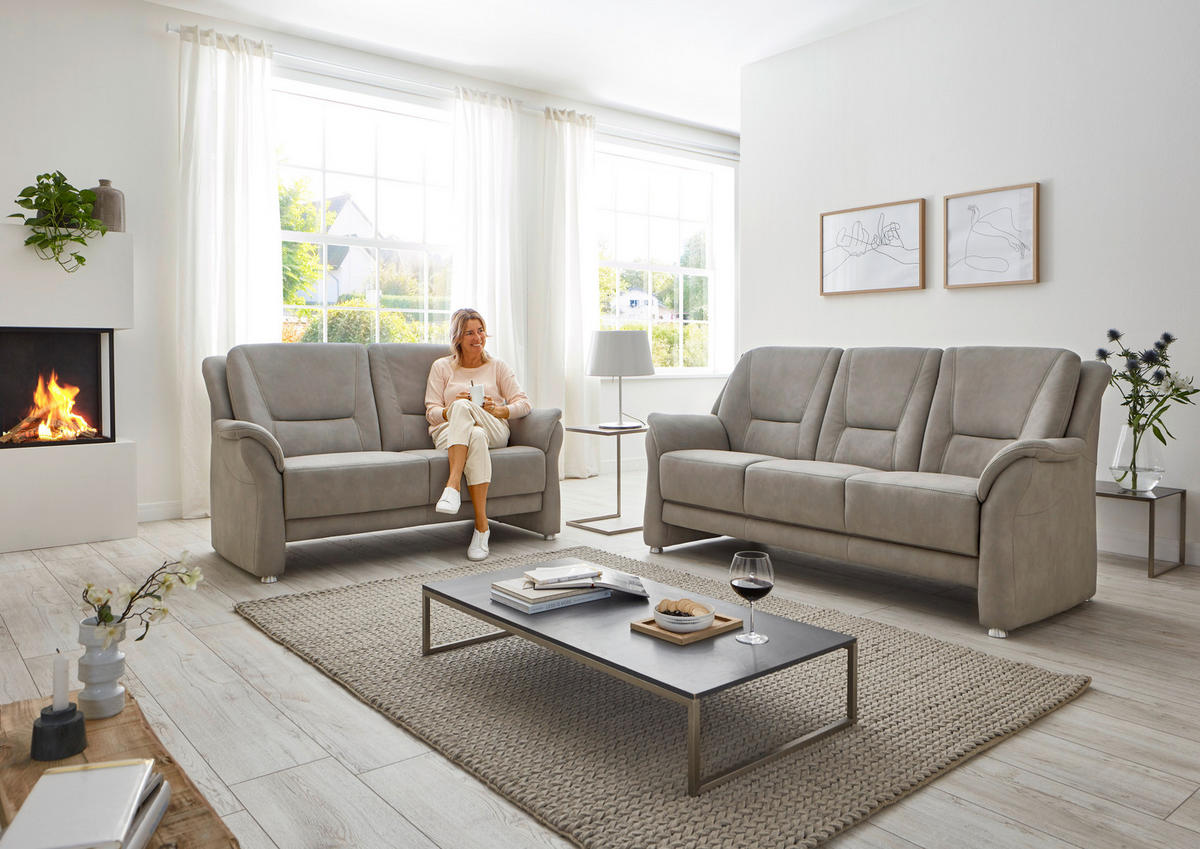 3-SITZER-SOFA in Mikrofaser Grau  - Beige/Alufarben, Konventionell, Textil/Metall (198/100/89cm) - Beldomo Comfort