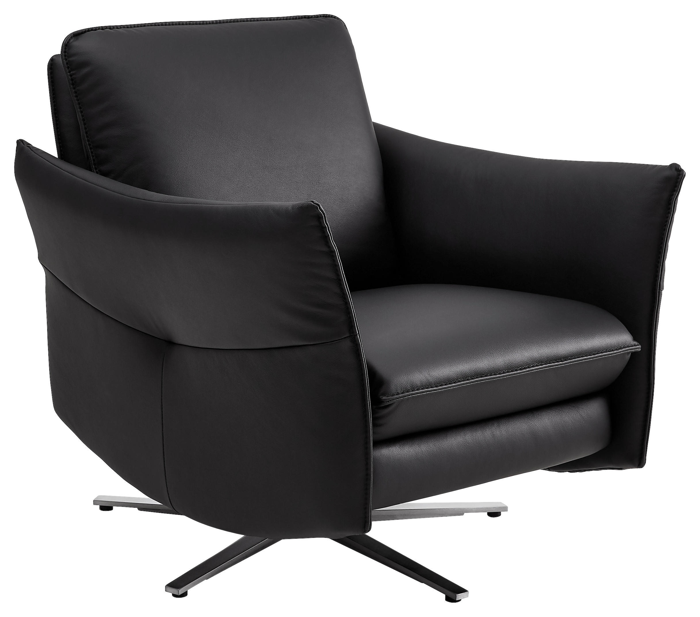 SESSEL Echtleder Schwarz  - Edelstahlfarben/Schwarz, Design, Leder/Metall (80/88/94cm) - Himolla Komfortklass