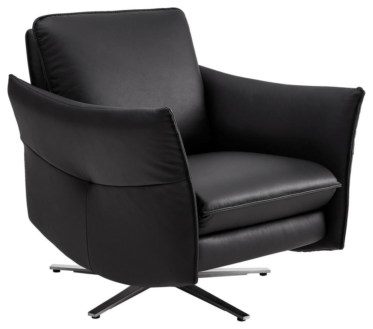 SESSEL Echtleder Schwarz  - Edelstahlfarben/Schwarz, Design, Leder/Metall (80/88/94cm) - Himolla Komfortklass