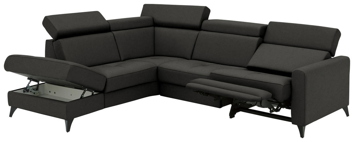 ECKSOFA Flachgewebe Schwarz  - Schwarz, Konventionell, Textil/Metall (214/276cm) - Beldomo System