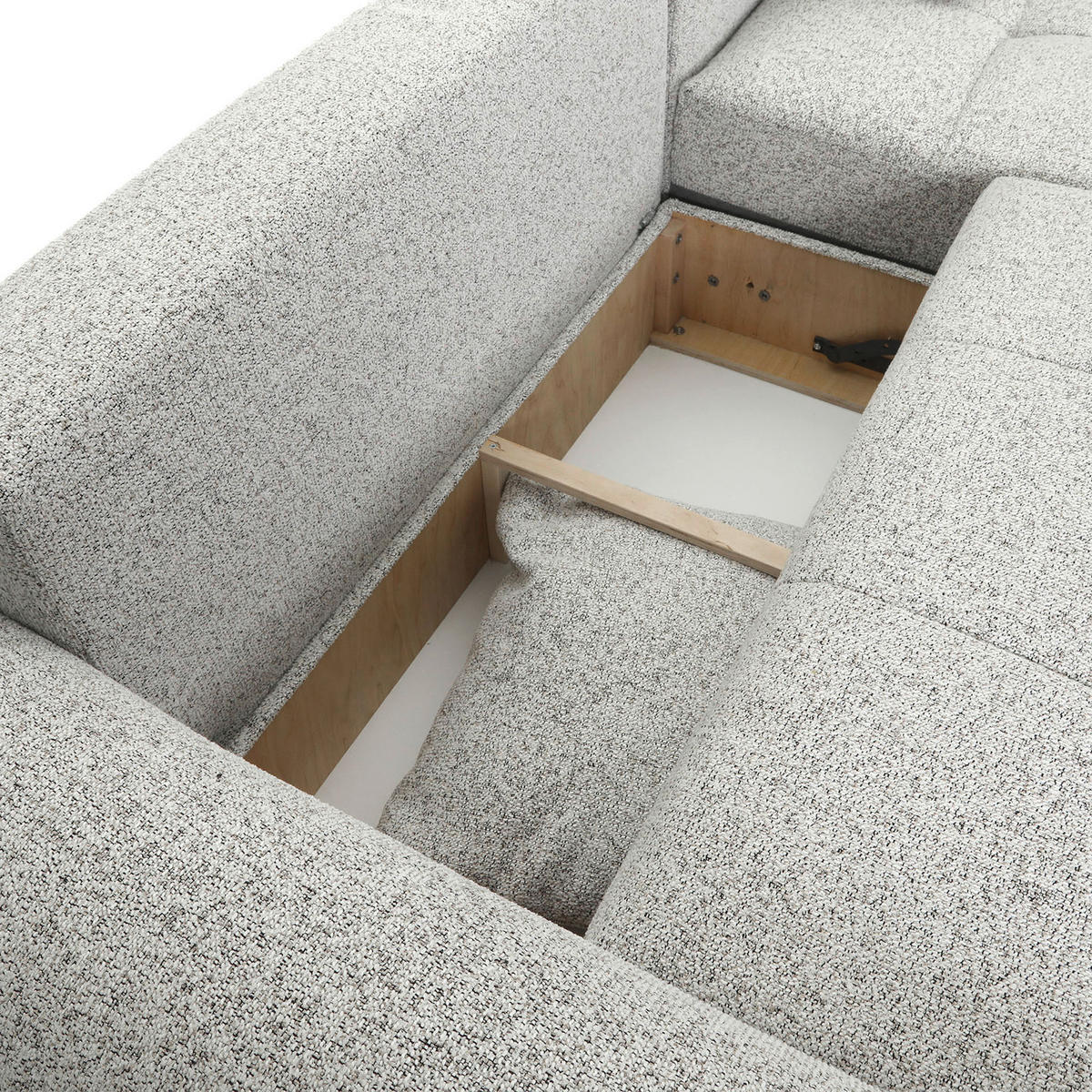 Ecksofa mit Funktion Greige Flachgewebe Zierkissen, Rückenkissen, Bettkasten, Schlaffunktion, Rücken echt, Liegefläche im Originalstoff  - Greige/Schwarz, KONVENTIONELL, Kunststoff/Textil (277/190cm) - Carryhome