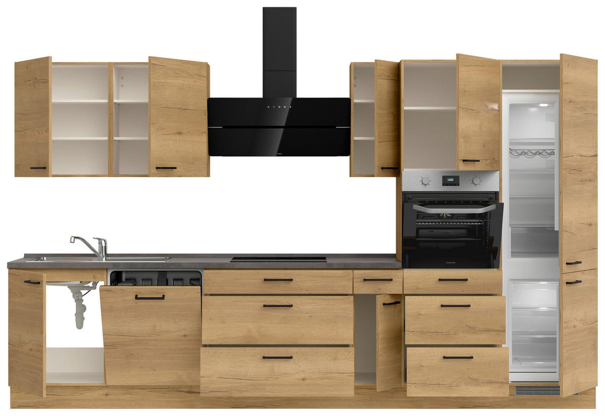 KÜCHENBLOCK 360 cm   in Eichefarben, Schieferfarben  - Schieferfarben/Eichefarben, MODERN, Holzwerkstoff/Metall (360cm) - Nobilia