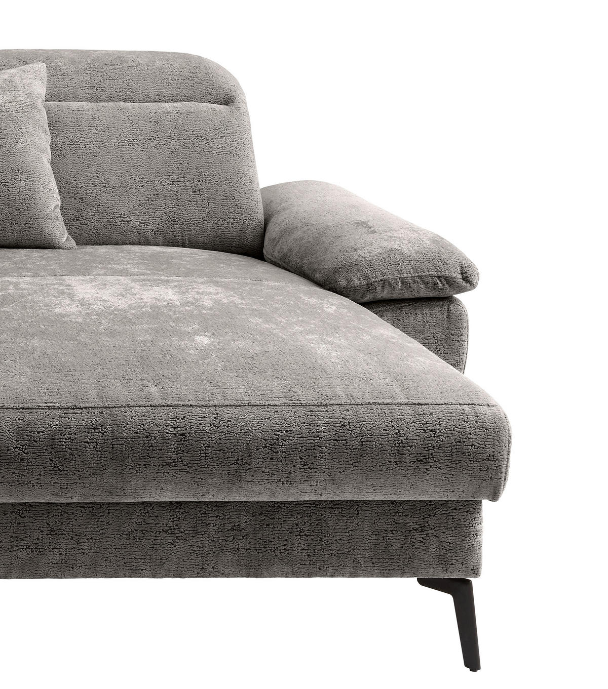 ECKSOFA CANCELLI Anthrazit Struktur Zierkissen, Kopfteilverstellung  - Anthrazit/Schwarz, KONVENTIONELL, Textil/Metall (300/178cm) - Livetastic