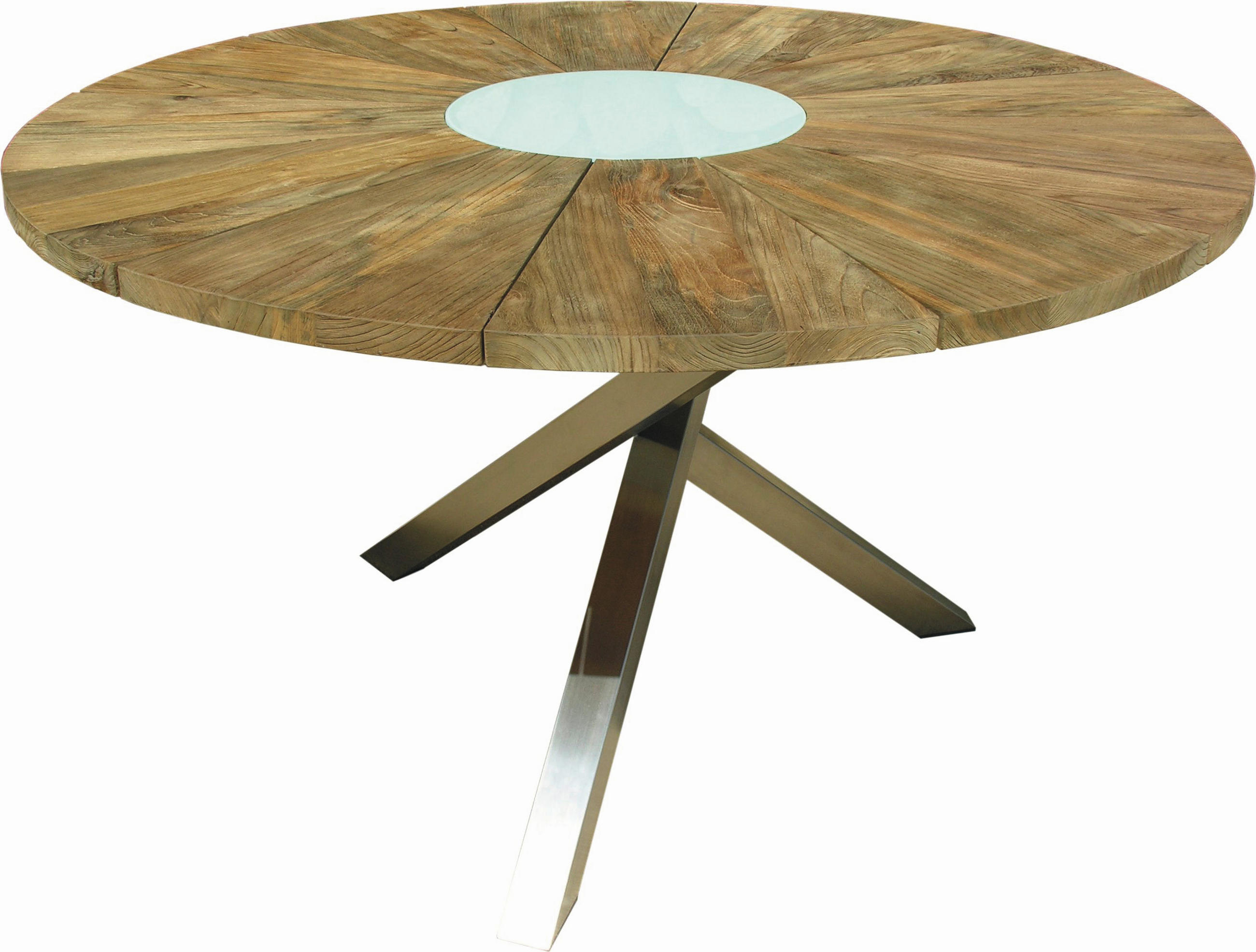 GARTENTISCH 135/135/75 cm Holz, Metall rund  - Edelstahlfarben/Teakfarben, Design, Holz/Metall (135/135/75cm) - Zebra 