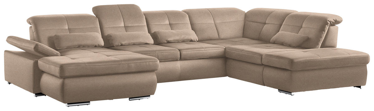 WOHNLANDSCHAFT  in Mikrofaser Beige  - Chromfarben/Beige, Design, Textil (195/371/260cm) - Beldomo Style