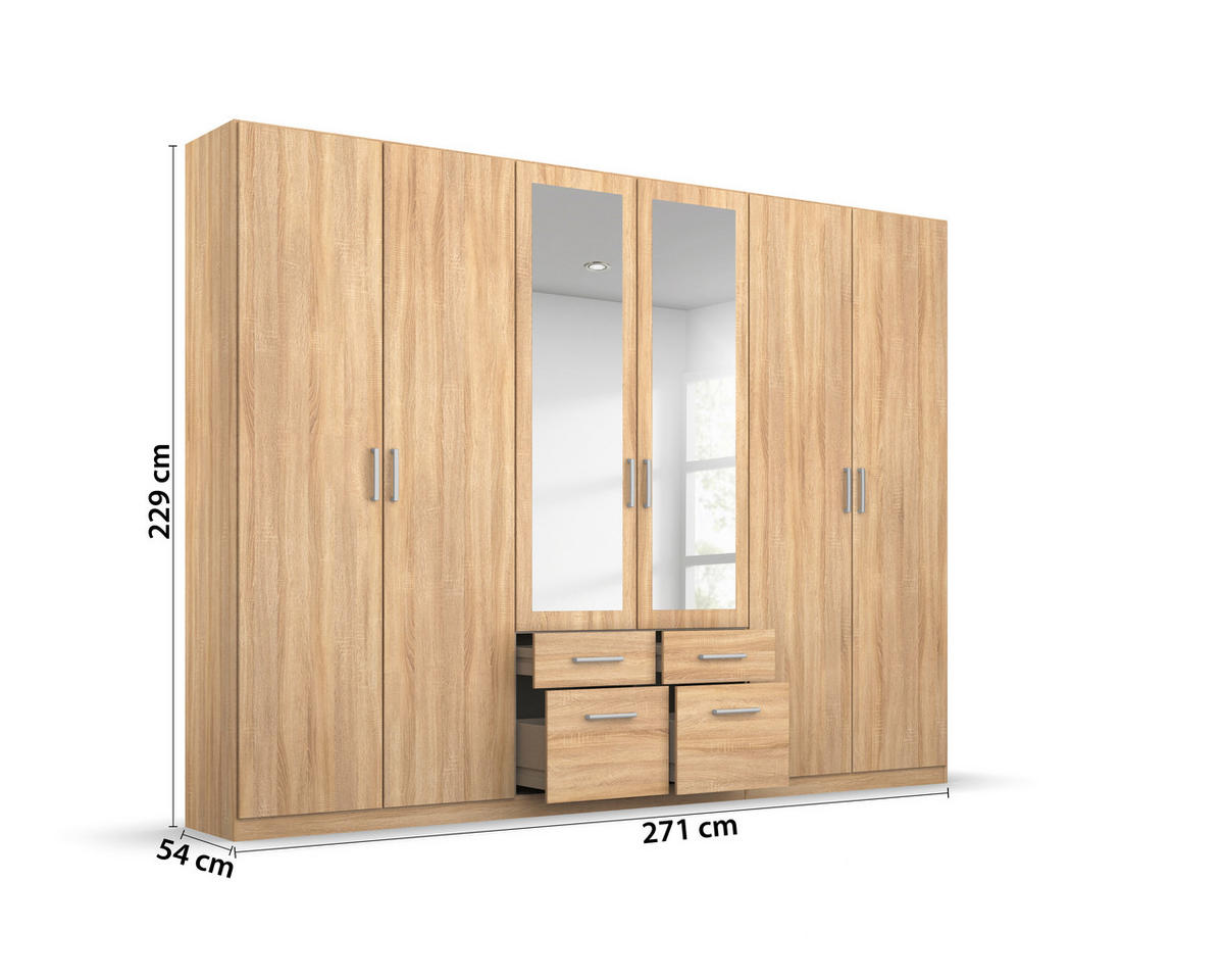 DREHTÜRENSCHRANK 271/229/54 cm 6-türig Sonoma Eiche  - Alufarben/Sonoma Eiche, MODERN, Holzwerkstoff/Kunststoff (271/229/54cm) - Rauch Möbel