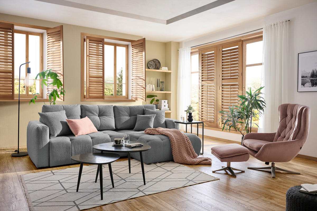 ECKSOFA Grau, Dunkelgrau Chenille  - Dunkelgrau/Schwarz, MODERN, Kunststoff/Textil (276/172cm) - Hom`in