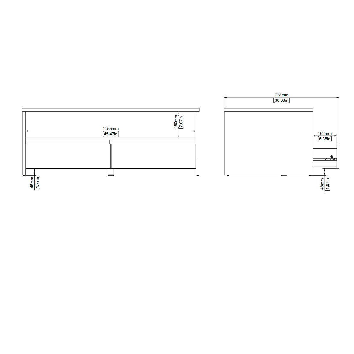 COUCHTISCH 120/60/46 cm rechteckig Weiß Hochglanz, Hickory  - Weiß Hochglanz/Hickory, KONVENTIONELL, Holzwerkstoff (120/60/46cm) - Boxxx