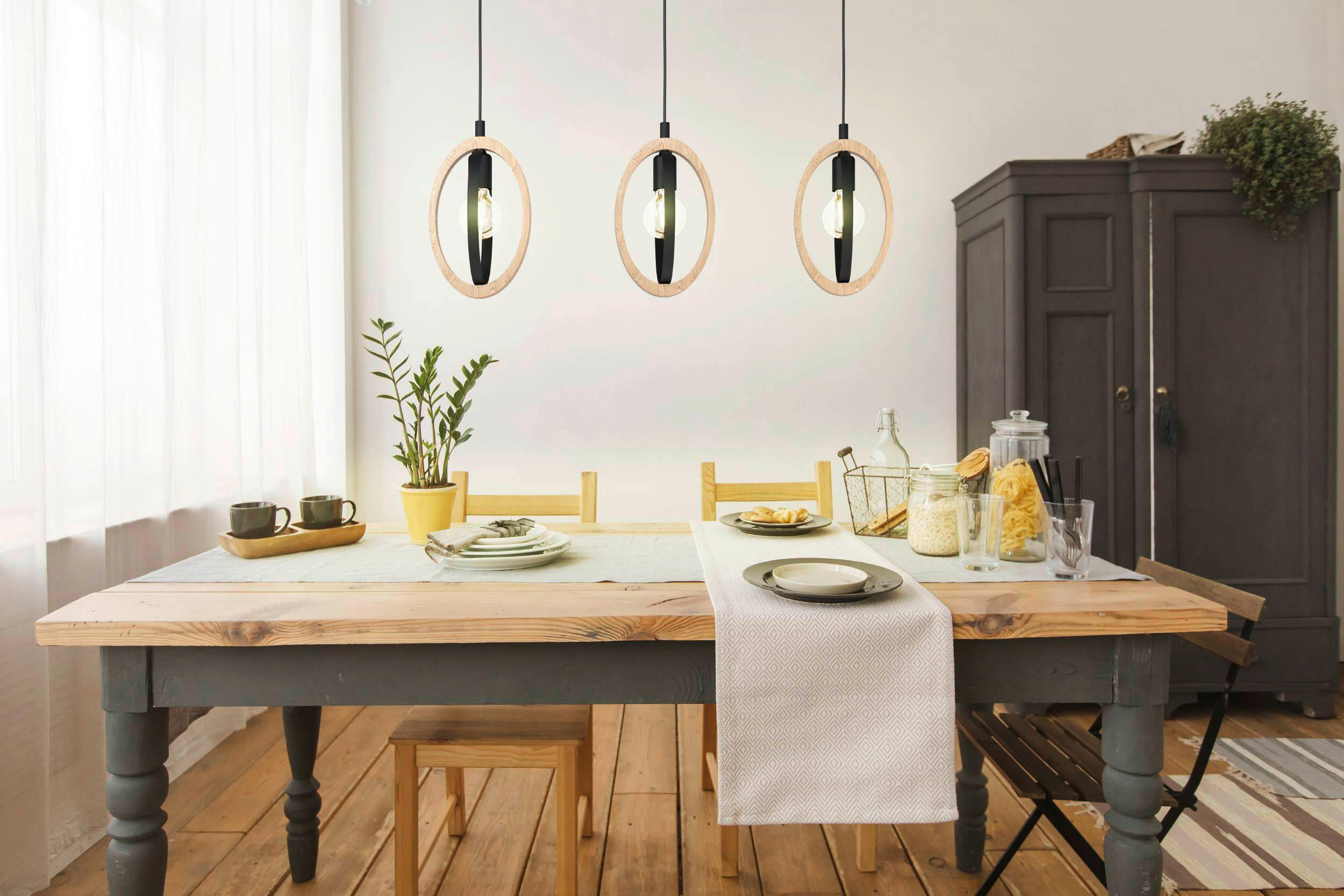 HÄNGLAMPA 110 cm  - svart/naturfärgad, Basics, metall/trä (110cm) - Eglo