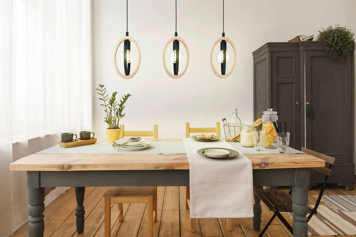 HÄNGLAMPA 110 cm  - svart/naturfärgad, Basics, metall/trä (110cm) - Eglo