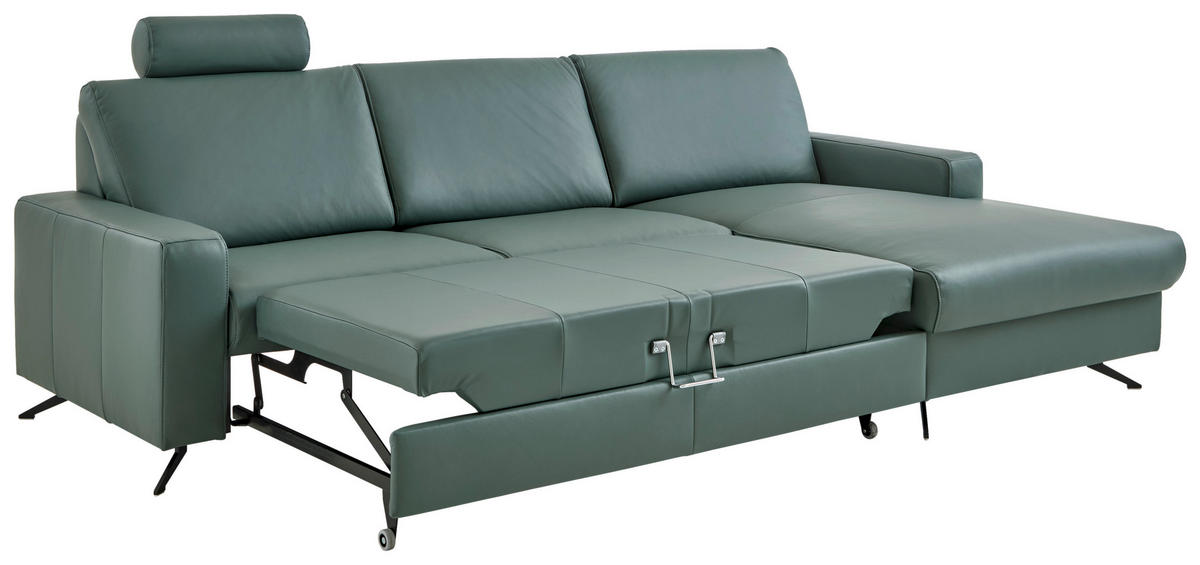ECKSOFA Beldomo premium Opal Echtleder  - Opal/Schwarz, Design, Leder/Metall (267/165cm) - Beldomo Premium