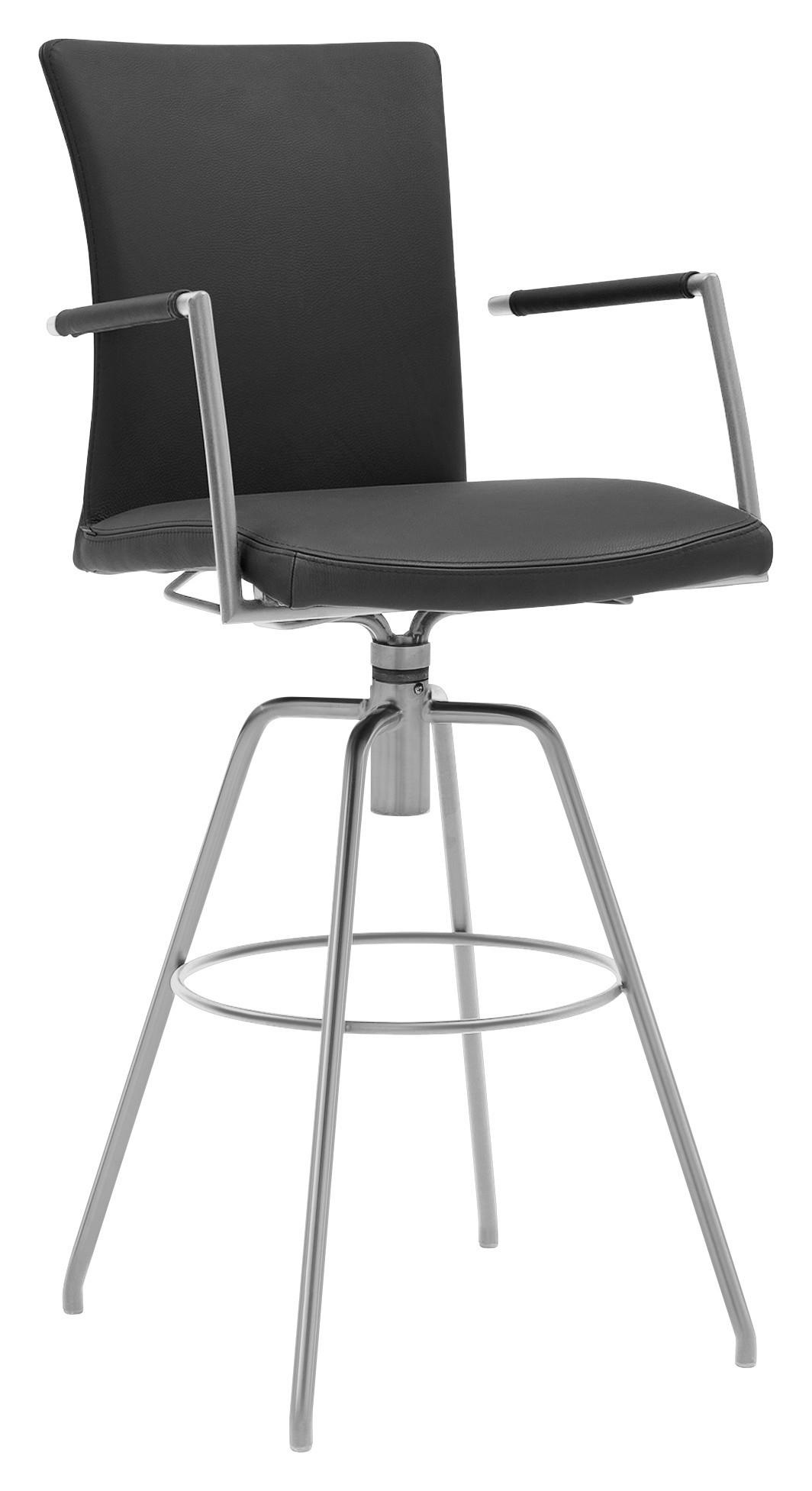 BARHOCKER Echtleder Schwarz Lederauswahl, Stoffauswahl, Typenauswahl, automatische Rückholfunktion  - Schwarz, Design, Leder/Metall (55/114/58cm) - Musterring