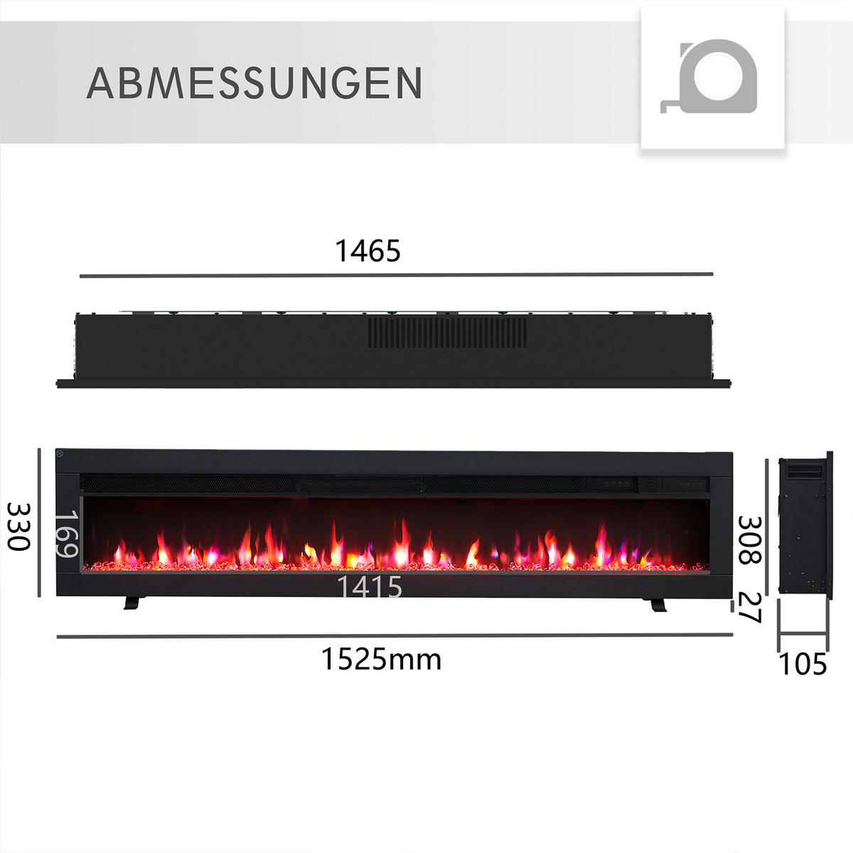 ELEKTROKAMIN - Schwarz, Basics, Metall (152/33/11cm)