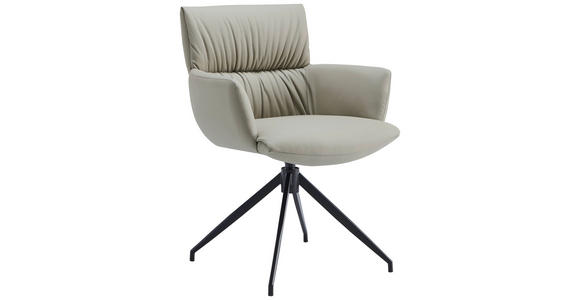 ARMLEHNSTUHL , Lederauswahl, Sitzfläche 360° drehbar, automatische Rückholfunktion , Echtleder  - Schwarz/Cappuccino, Design, Leder/Metall (64/86/63cm) - Dieter Knoll