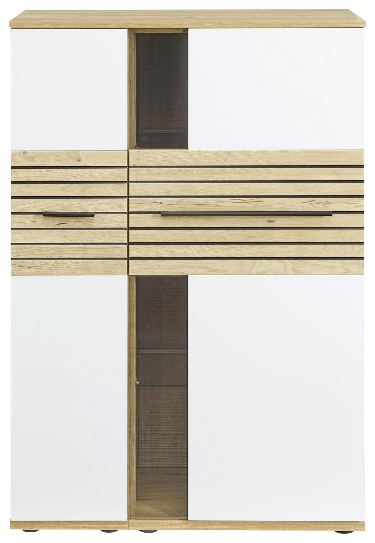 HIGHBOARD Weiß, Eichefarben  90/131/40 cm  - Eichefarben/Schwarz, KONVENTIONELL, Glas/Holzwerkstoff (90/131/40cm) - Venda