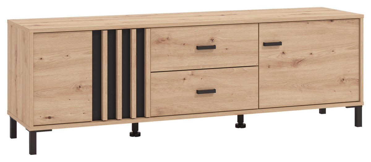 KOMODA POD TELEVIZI, černá, dub artisan, 157/52/40 cm - černá/dub artisan, Basics, kompozitní dřevo/plast (157/52/40cm) - Hom`in