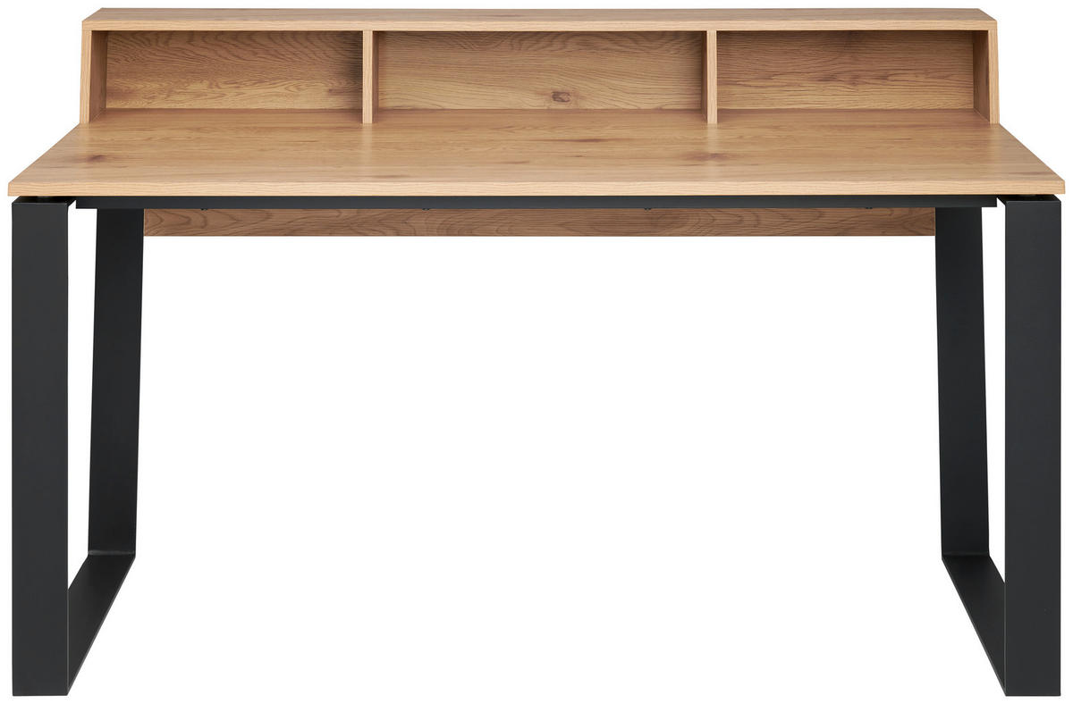 PISALNA MIZA kovina, leseni material črna, barve hrasta  - črna/barve hrasta, Moderno, kovina/leseni material (150/80/80cm) - MID.YOU