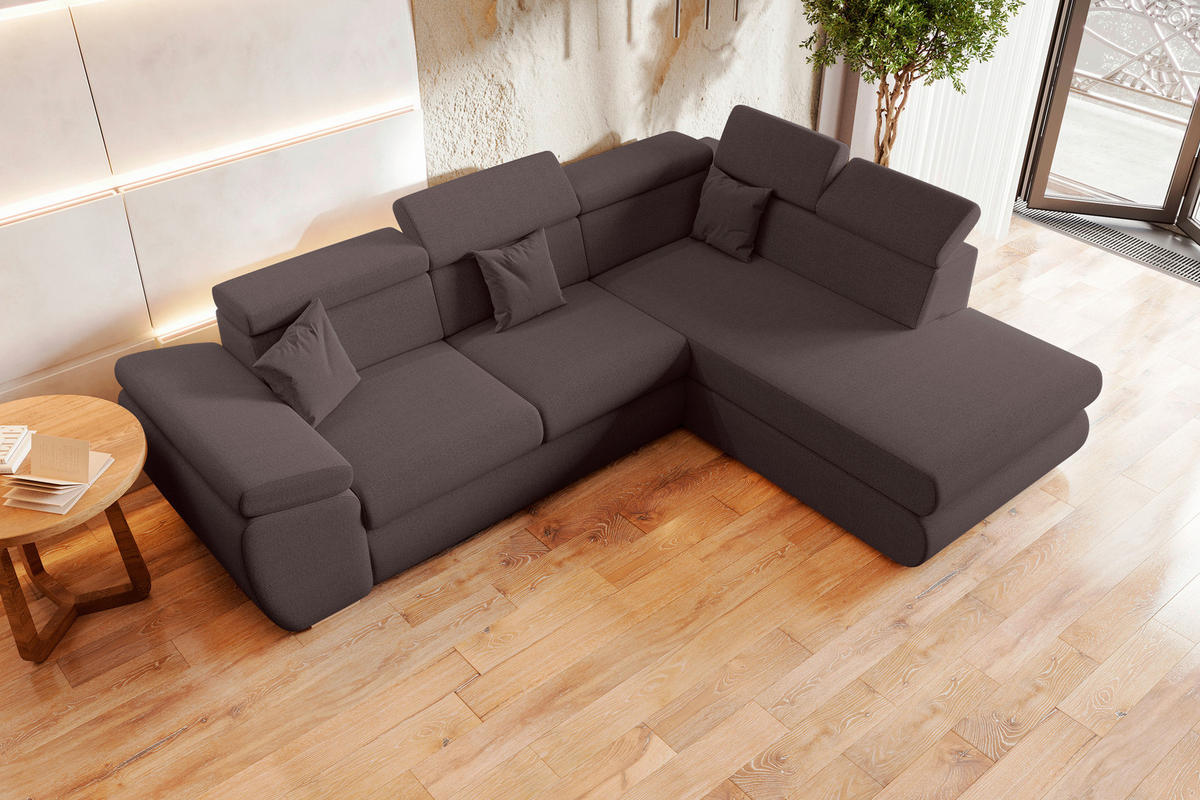 ECKSOFA Graubraun Struktur  - Chromfarben/Graubraun, KONVENTIONELL, Kunststoff/Textil (282/205cm) - Carryhome
