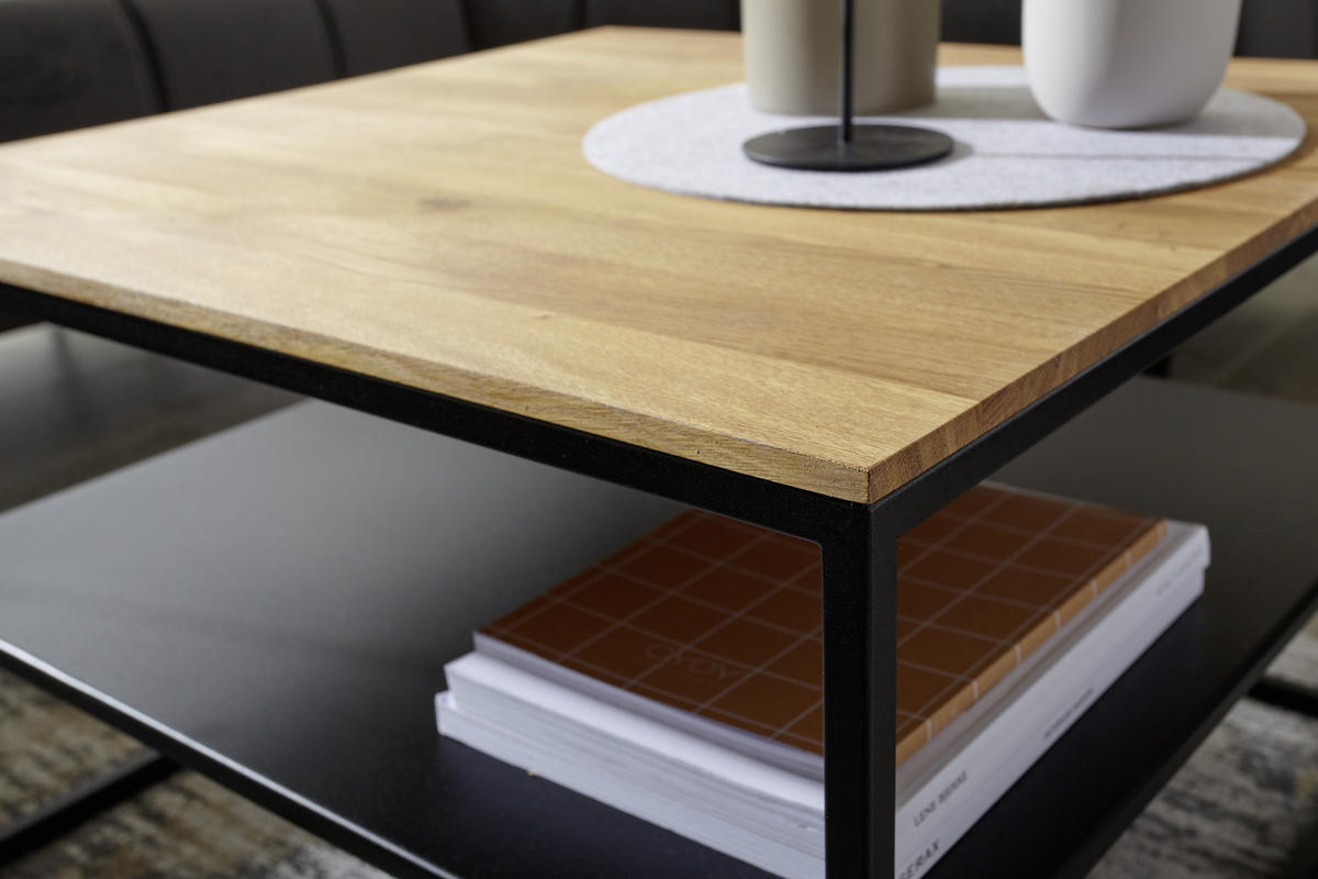 COUCHTISCH Wildeiche massiv 65/65/41,5 cm quadratisch Schwarz, Eichefarben  - Eichefarben/Schwarz, Design, Holz/Metall (65/65/41,5cm) - Johann Jakob