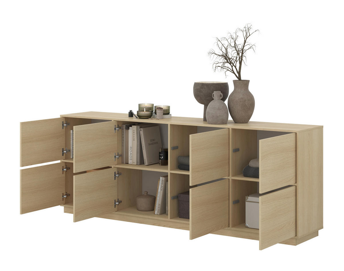 SIDEBOARD Japandi  in 220,5/82,5/41,5 cm  - Eichefarben, Design, Holzwerkstoff (220,5/82,5/41,5cm) - MID.YOU
