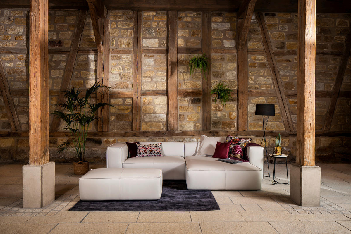 ECKSOFA in Echtleder Beige  - Beige/Schwarz, Modern, Leder/Kunststoff (300/164cm) - W.Schillig