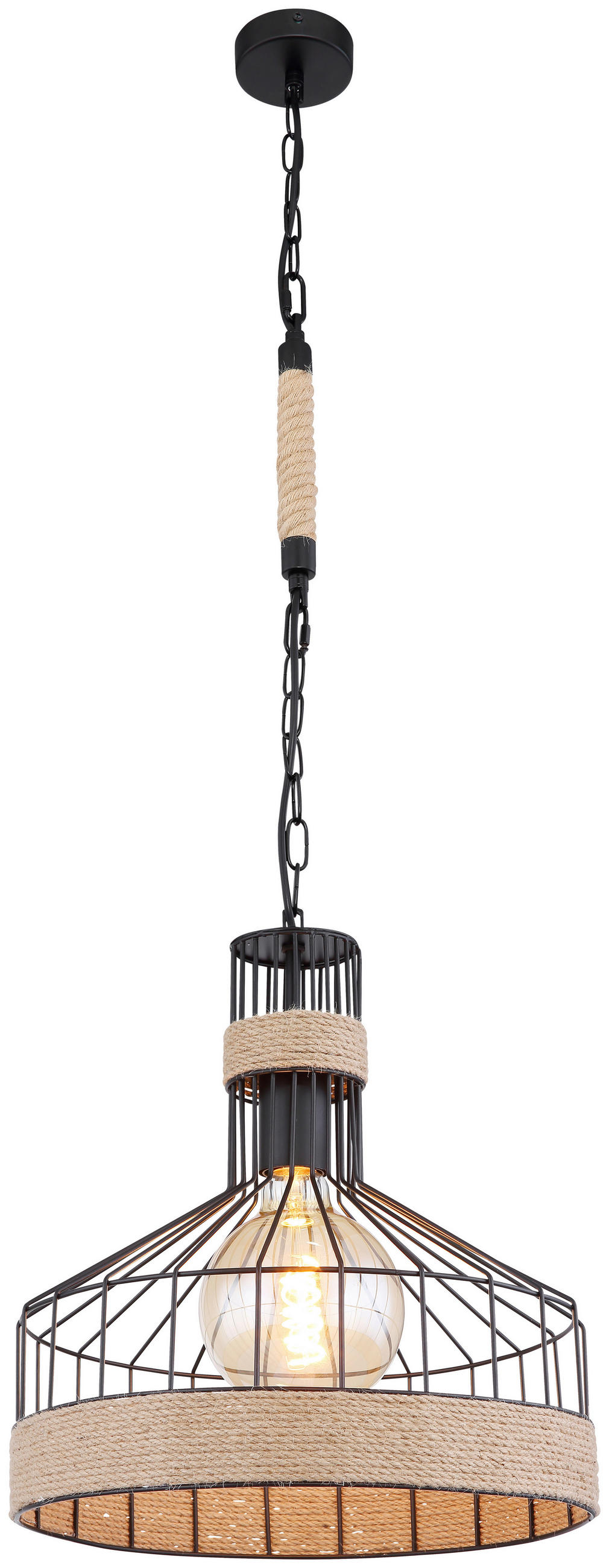 HÄNGELEUCHTE Halia 35/135 cm   - Schwarz/Braun, Natur, Naturmaterialien/Metall (35/135cm) - Globo