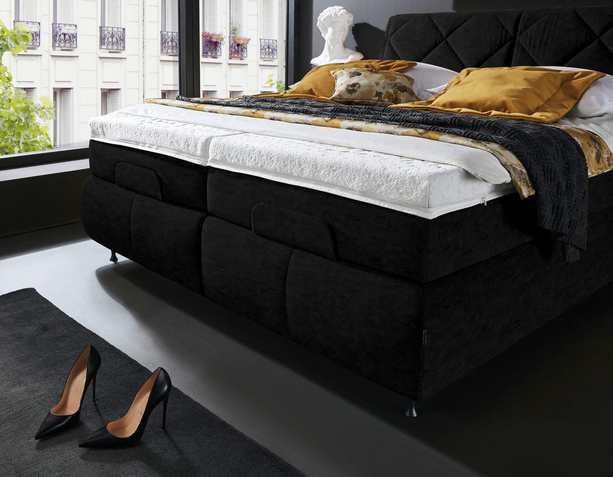 BOXSPRINGBETT 180/200 cm  in Schwarz  - Schwarz, KONVENTIONELL, Textil/Metall (180/200cm) - Dieter Knoll