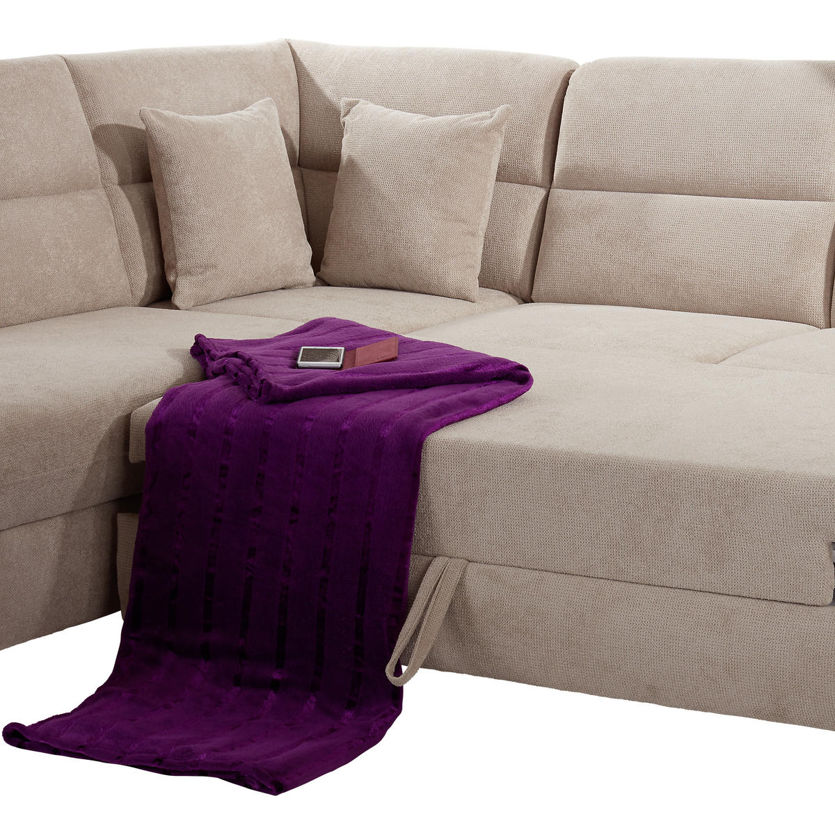 ECKSOFA in Velours Beige  - Beige/Silberfarben, Konventionell, Textil/Metall (197/248cm) - Livetastic