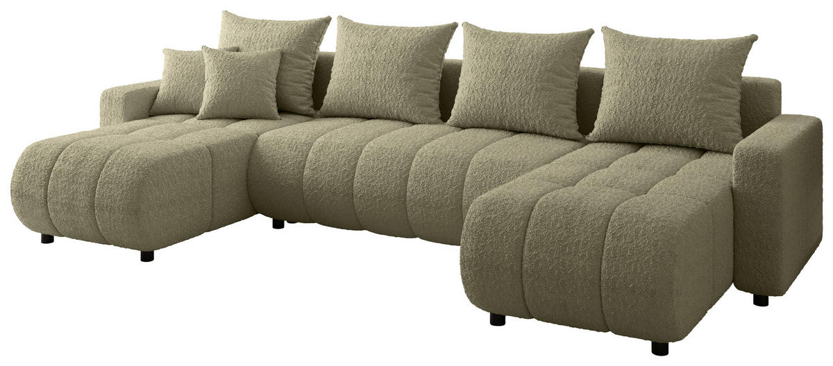 WOHNLANDSCHAFT Beige Bouclé  - Beige/Schwarz, MODERN, Kunststoff/Textil (150/312/150cm) - Carryhome