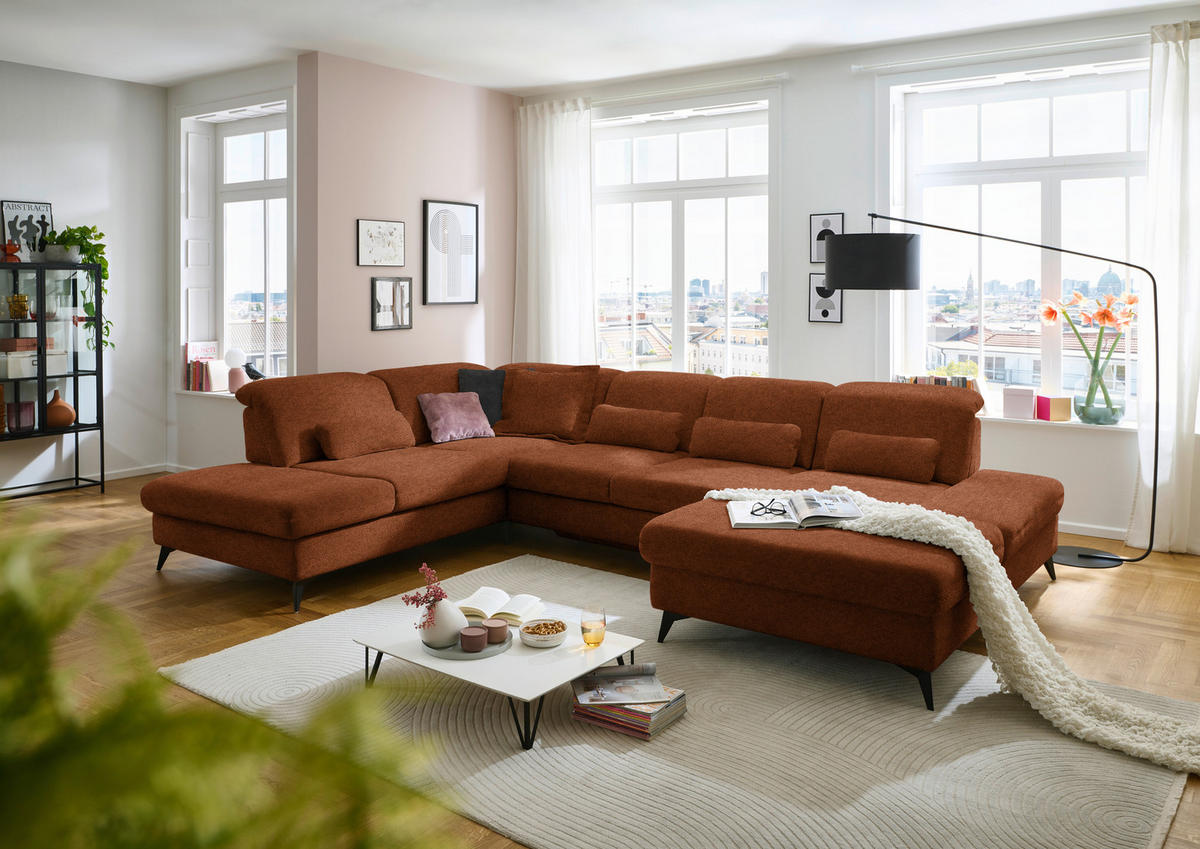 WOHNLANDSCHAFT Chenille Rostfarben  - Rostfarben/Schwarz, Design, Textil/Metall (255/364/198cm) - Beldomo Style