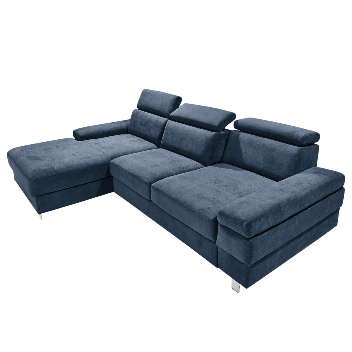 ECKSOFA in Webstoff Dunkelblau  - Silberfarben/Dunkelblau, Konventionell, Textil/Metall (260/82/182cm) - Trendmanufaktur