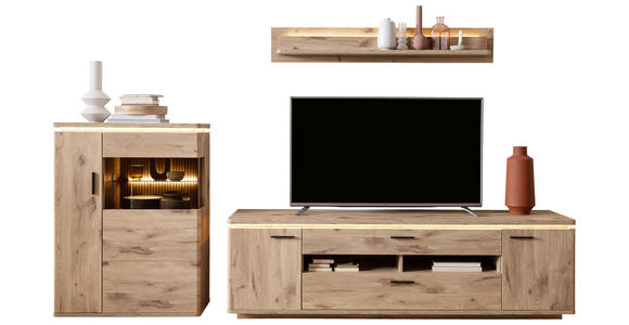 WOHNWAND 3-teilig  in Eichefarben  310/181/50 cm  - Eichefarben/Anthrazit, KONVENTIONELL, Glas/Holzwerkstoff (310/181/50cm) - Cantus