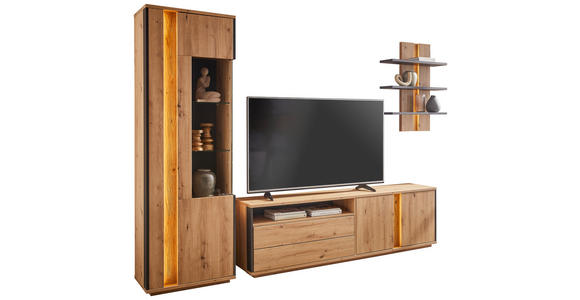 WOHNWAND in Grau, Eichefarben 252/200/41 cm - Eichefarben/Grau, Design, Glas/Holzwerkstoff (252/200/41cm) - Cantus