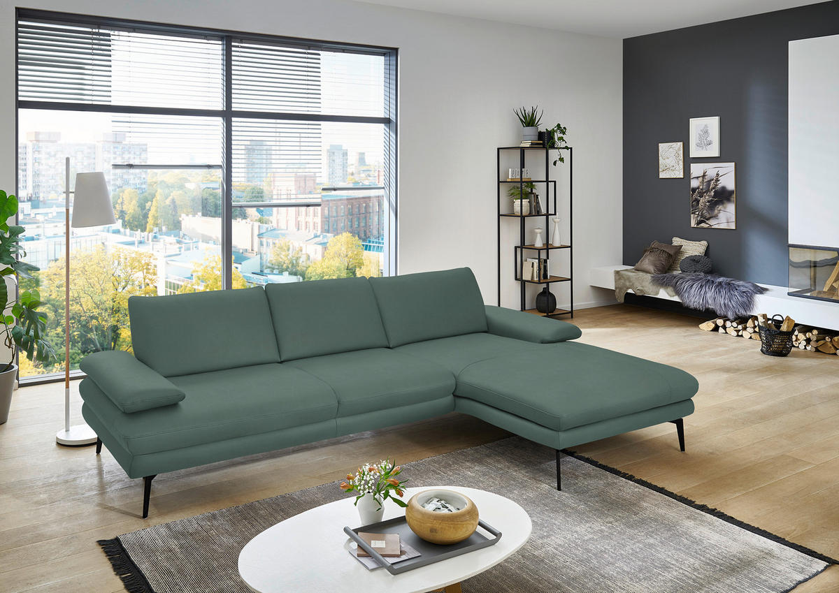 ECKSOFA in Echtleder Opal  310/180 cm  - Opal/Schwarz, Design, Leder/Metall (310/180cm) - Dieter Knoll